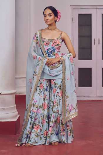 Irrau By Samir Mantri Koki Floral Print Kurta Tiered Gharara Set