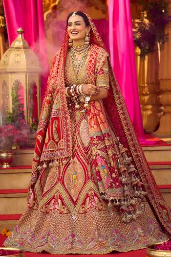 Shop Rimple And Harpreet Narula Red Deep Neck Hand Embroidered Bridal Lehenga Set Online at Aza Fashions Shop_Rimple And Harpreet Narula_Red Deep Neck Hand Embroidered Bridal Lehenga Set _Online_at_Aza_Fashions