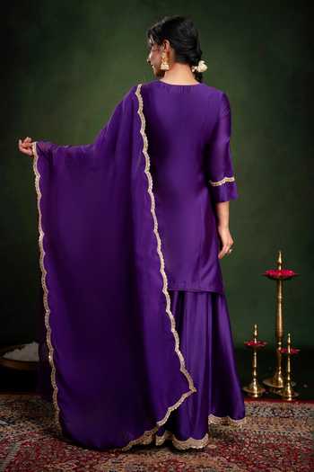 Gulabik Jaipur Handloom Chanderi Embroidered Kurta Gharara Set 