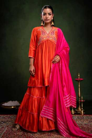 Gulabik Jaipur Handloom Chanderi Kurta Sharara Set 
