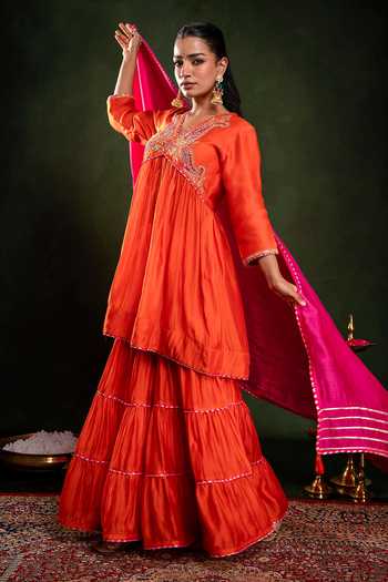 Gulabik Jaipur Handloom Chanderi Kurta Sharara Set 