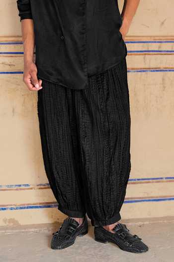 Dash And Dot Black Viscose Crushed Crinkled Barrel Pant Online at Aza Fashions Dash And Dot_Black Viscose Crushed Crinkled Barrel Pant _Online_at_Aza_Fashions