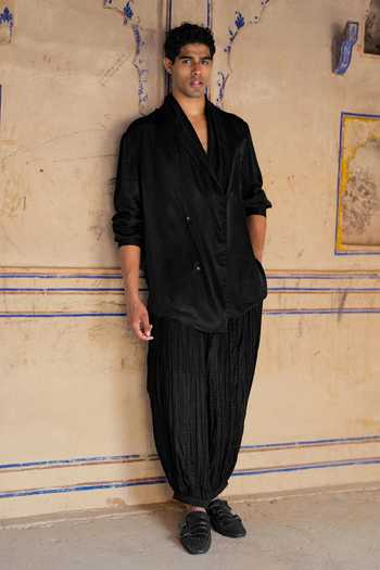 Dash And Dot Black Viscose Crushed Crinkled Barrel Pant at Aza Fashions Dash And Dot_Black Viscose Crushed Crinkled Barrel Pant _at_Aza_Fashions