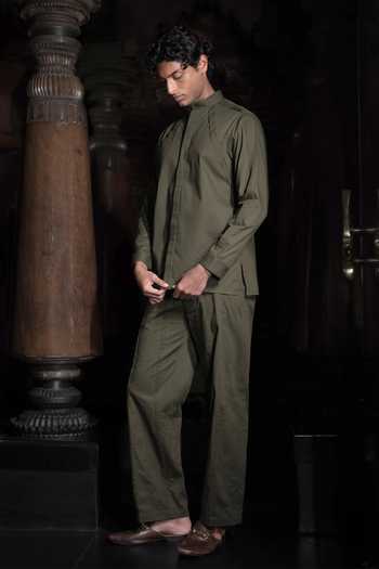 Buy_Dash And Dot_Olive Green Cotton Pintuck Pant _Online_at_Aza_Fashions