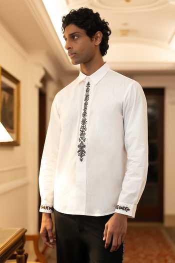 Dash And Dot Ivory Cotton Zardozi Embroidered Shirt Online at Aza Fashions Dash And Dot_Ivory Cotton Zardozi Embroidered Shirt _Online_at_Aza_Fashions