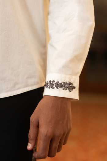 Dash And Dot Ivory Cotton, Viscose, Polyester Zardozi Embroidered Shirt And Pant Set at Aza Fashions Dash And Dot_Ivory Cotton, Viscose, Polyester Zardozi Embroidered Shirt And Pant Set _at_Aza_Fashions