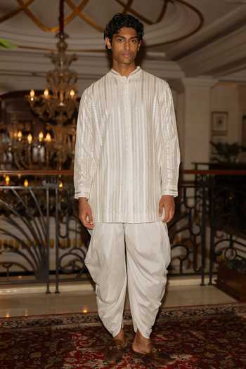 Dash And Dot Ivory Viscose, Nylon Embroidered Short Kurta Online at Aza Fashions Dash And Dot_Ivory Viscose, Nylon Embroidered Short Kurta _Online_at_Aza_Fashions