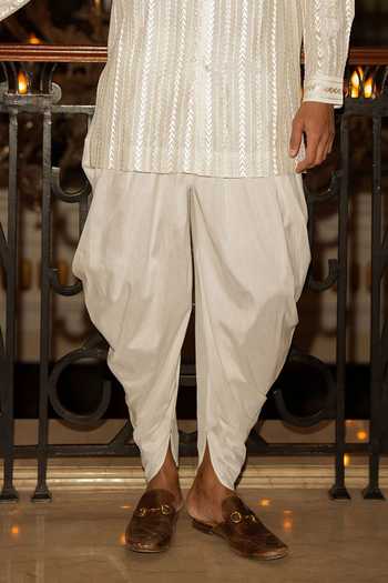 Dash And Dot Ivory Viscose, Nylon Embroidered Shirt Kurta And Draped Dhoti Pant Set Online at Aza Fashions Dash And Dot_Ivory Viscose, Nylon Embroidered Shirt Kurta And Draped Dhoti Pant Set _Online_at_Aza_Fashions