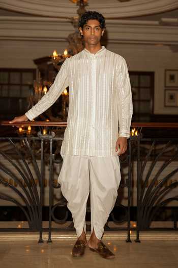 Buy Dash And Dot Ivory Viscose, Nylon Embroidered Shirt Kurta And Draped Dhoti Pant Set Online at Aza Fashions Buy_Dash And Dot_Ivory Viscose, Nylon Embroidered Shirt Kurta And Draped Dhoti Pant Set _Online_at_Aza_Fashions