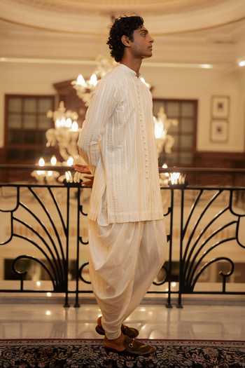 Buy Dash And Dot Ivory Viscose, Nylon Embroidered Shirt Kurta And Draped Dhoti Pant Set Buy_Dash And Dot_Ivory Viscose, Nylon Embroidered Shirt Kurta And Draped Dhoti Pant Set