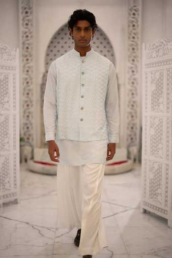 Dash And Dot Blue Viscose, Nylon Ice Short Shirt Kurta Online at Aza Fashions Dash And Dot_Blue Viscose, Nylon Ice Short Shirt Kurta _Online_at_Aza_Fashions