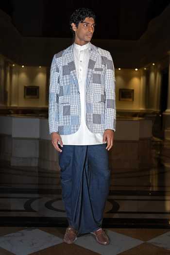 Shop Dash And Dot Multi Color Cotton Patchwork Check Blazer Online at Aza Fashions Shop_Dash And Dot_Multi Color Cotton Patchwork Check Blazer _Online_at_Aza_Fashions