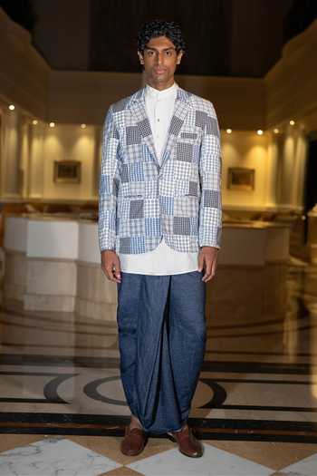 Dash And Dot Multi Color Cotton Patchwork Check Blazer And Kurta Set at Aza Fashions Dash And Dot_Multi Color Cotton Patchwork Check Blazer And Kurta Set _at_Aza_Fashions