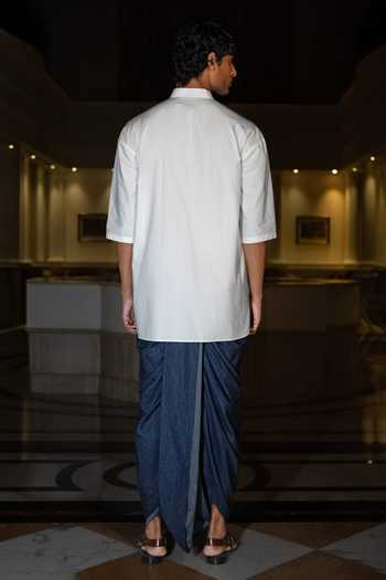 Dash And Dot Cotton Shirt Kurta & Denim Dhoti Pant Set 