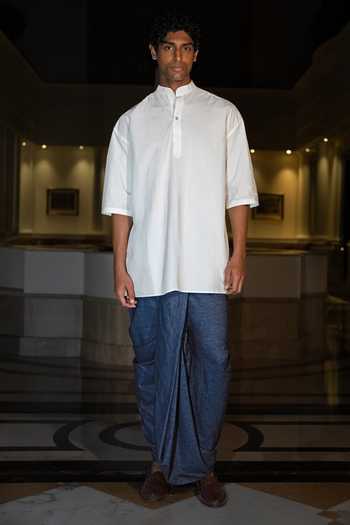 Dash And Dot Cotton Shirt Kurta & Denim Dhoti Pant Set 