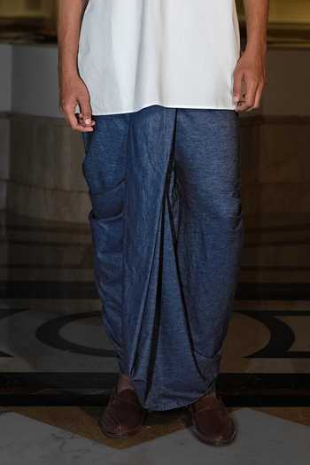 Buy Dash And Dot White Cotton Shirt Kurta And Denim Dhoti Pant Set Online at Aza Fashions Buy_Dash And Dot_White Cotton Shirt Kurta And Denim Dhoti Pant Set _Online_at_Aza_Fashions