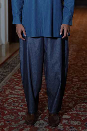 Dash And Dot_Blue Cotton Denim Barrel Pant _Online_at_Aza_Fashions