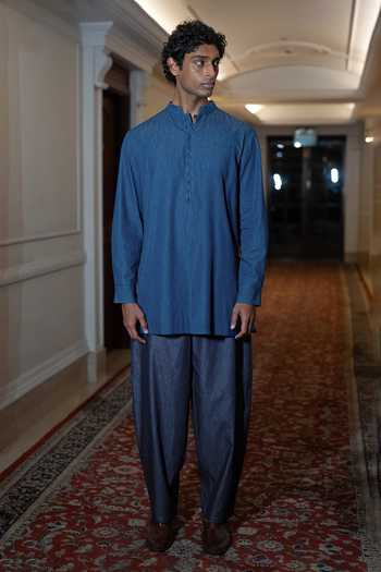 Shop_Dash And Dot_Blue Cotton Denim Barrel Pant _Online_at_Aza_Fashions