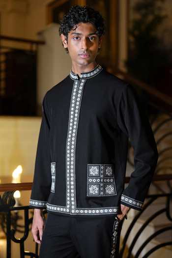 Dash And Dot Mirrorwork Embroidered Shacket 