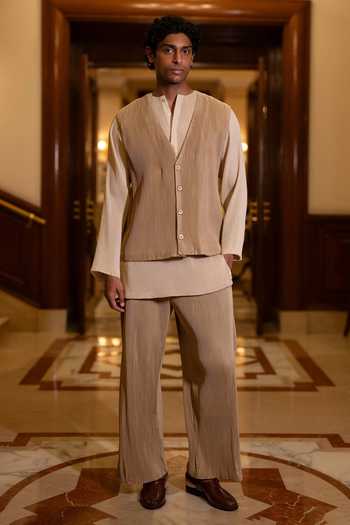 Buy Dash And Dot Beige Polyester Pleated Textured Jacket Online at Aza Fashions Buy_Dash And Dot_Beige Polyester Pleated Textured Jacket _Online_at_Aza_Fashions
