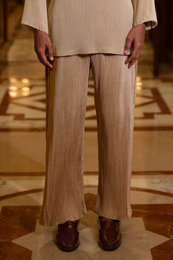 Dash And Dot Beige Polyester Pleated Straight-cut Pant Online at Aza Fashions Dash And Dot_Beige Polyester Pleated Straight-cut Pant _Online_at_Aza_Fashions