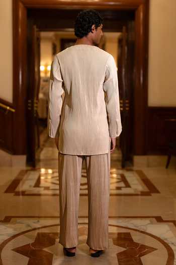 Shop Dash And Dot Beige Polyester Pleated Straight-cut Pant Online at Aza Fashions Shop_Dash And Dot_Beige Polyester Pleated Straight-cut Pant _Online_at_Aza_Fashions