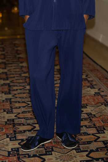 Dash And Dot_Blue Polyester Pleated Bandhgala And Pant Set _Online_at_Aza_Fashions