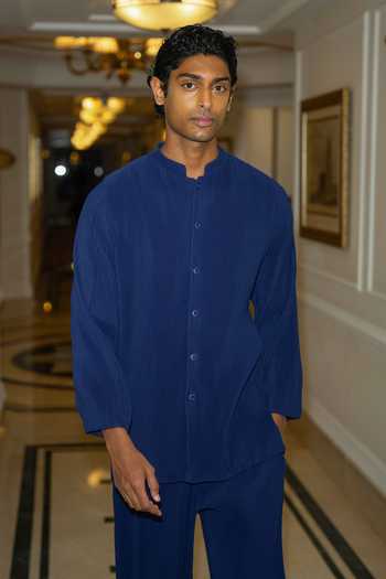 Buy_Dash And Dot_Blue Polyester Pleated Bandhgala And Pant Set 
