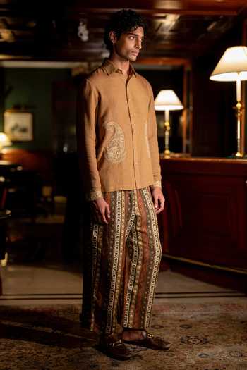 Dash And Dot Yellow Linen, Viscose Embroidered Shirt Online at Aza Fashions Dash And Dot_Yellow Linen, Viscose Embroidered Shirt _Online_at_Aza_Fashions