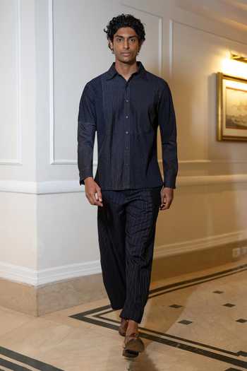 Buy_Dash And Dot_Navy Viscose, Nylon Variegated Pintucked Shirt _Online_at_Aza_Fashions