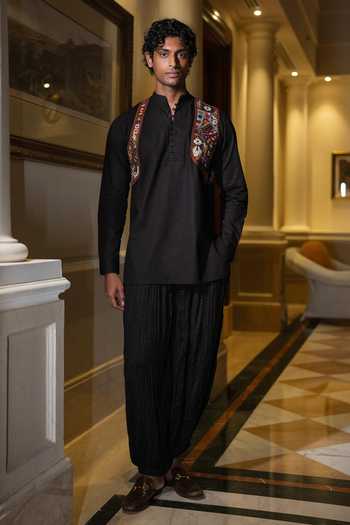 Buy Dash And Dot Black Cotton Harness Embroidered Shirt Kurta Online at Aza Fashions Buy_Dash And Dot_Black Cotton Harness Embroidered Shirt Kurta _Online_at_Aza_Fashions