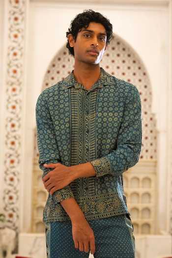 Shop Dash And Dot Multi Color Viscose Ajrakh Print Shirt And Pant Set Online at Aza Fashions Shop_Dash And Dot_Multi Color Viscose Ajrakh Print Shirt And Pant Set _Online_at_Aza_Fashions