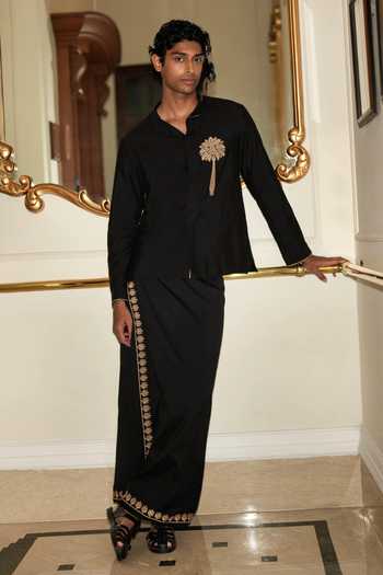 Dash And Dot Black Viscose, Nylon Embroidered Motif Shirt Online at Aza Fashions Dash And Dot_Black Viscose, Nylon Embroidered Motif Shirt _Online_at_Aza_Fashions