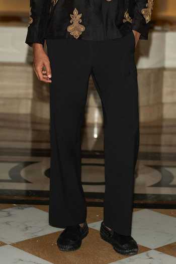 Dash And Dot Black Viscose, Nylon, Polyester Embroidered Textured Shirt And Straight Pant Set Online at Aza Fashions Dash And Dot_Black Viscose, Nylon, Polyester Embroidered Textured Shirt And Straight Pant Set _Online_at_Aza_Fashions