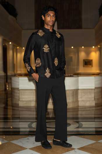 Dash And Dot Embroidered Textured Shirt & Straight Pant Set 