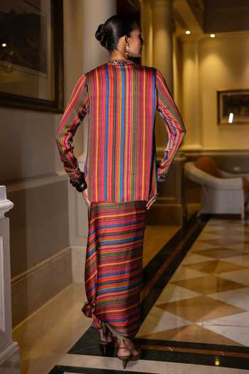 Dash And Dot Mirror Embroidered Shirt & Draped Skirt Set 