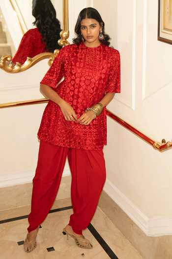 Dash And Dot Embroidered Boxy Tunic & Tulip Pant Set 