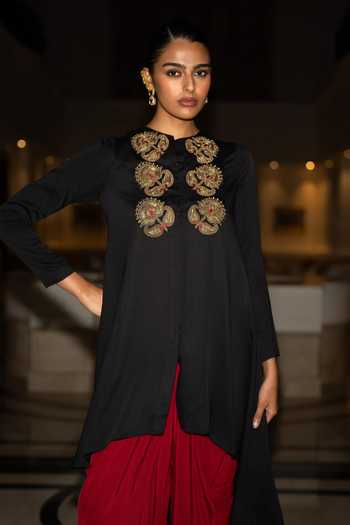 Dash And Dot Embroidered Asymmetric Draped Tunic