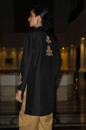 Dash And Dot Motif Embroidered Textured Jacket 