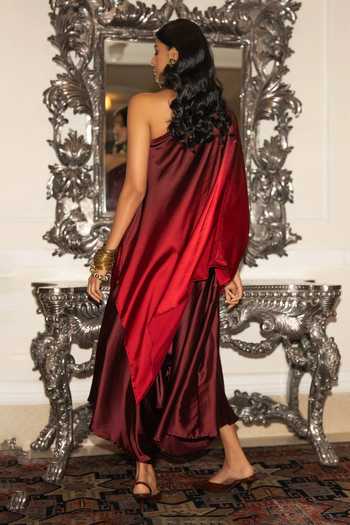 Dash And Dot One Shoulder Ombre Tunic & Draped Culotte Pant Set 
