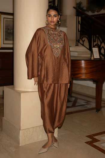 Shop Dash And Dot Orange Viscose, Nylon Flowing Pleated Draped Pant Online at Aza Fashions Shop_Dash And Dot_Orange Viscose, Nylon Flowing Pleated Draped Pant _Online_at_Aza_Fashions