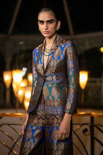 Dash And Dot Multi Color Polyester, Lurex Benares Brocade Blazer at Aza Fashions Dash And Dot_Multi Color Polyester, Lurex Benares Brocade Blazer _at_Aza_Fashions
