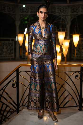 Dash And Dot Benares Brocade Blazer & Pant Set 