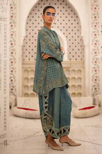 Dash And Dot Ajrakh Print Kurta & Wide-Legged Pant Set 