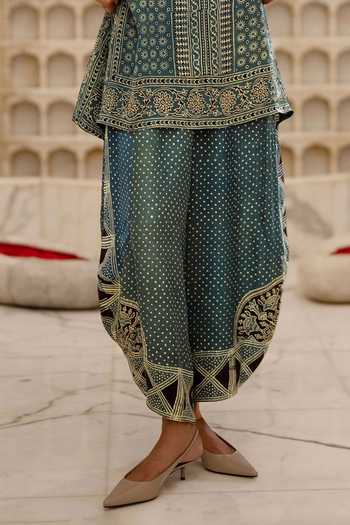 Dash And Dot Multi Color Viscose Mandarin Collar Ajrakh Print Kurta And Wide-legged Pant Set Online at Aza Fashions Dash And Dot_Multi Color Viscose Mandarin Collar Ajrakh Print Kurta And Wide-legged Pant Set _Online_at_Aza_Fashions