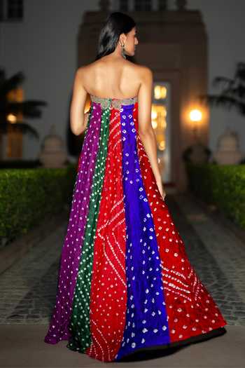 Dash And Dot Embroidered Bandhani Flared Dress 
