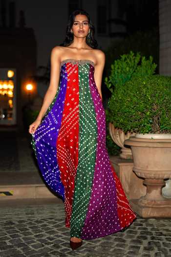 Dash And Dot Embroidered Bandhani Flared Dress 
