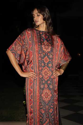 Shop Dash And Dot Multi Color Polyester Round Neck Tapestry Print Kaftan Dress Online at Aza Fashions Shop_Dash And Dot_Multi Color Polyester Round Neck Tapestry Print Kaftan Dress _Online_at_Aza_Fashions