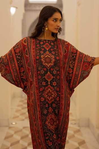 Buy Dash And Dot Multi Color Polyester Round Neck Tapestry Print Kaftan Dress Buy_Dash And Dot_Multi Color Polyester Round Neck Tapestry Print Kaftan Dress