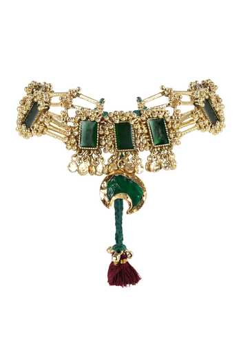 House Of Tuhina_Green Dhoori Choker Necklace _Online_at_Aza_Fashions